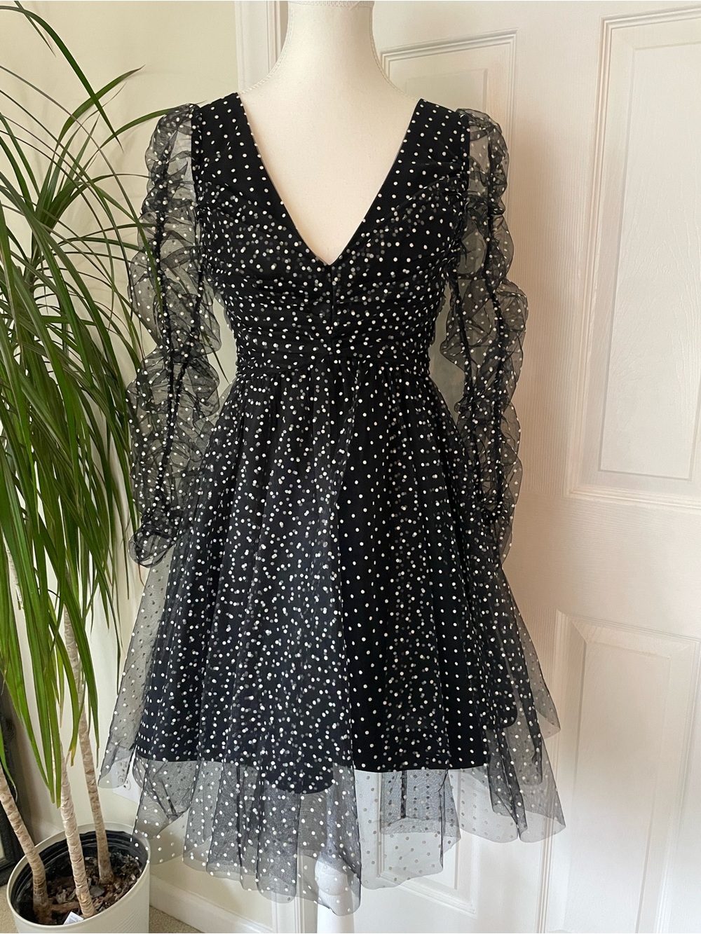 Zimmermann Ruched Flocked Polka-Dot Tulle Mini Dress Black Size 0 Small US4 NWT - Picture 7 of 16